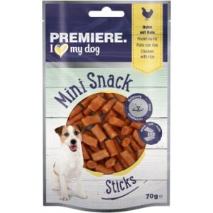 Hundefutter PREMIERE Mini Sticks Huhn und Reis 5×70 g