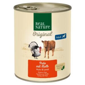 Hundefutter REAL NATURE Adult Hundefutter mit Pute und Kalb – 6x800g für gesunde Ernährung