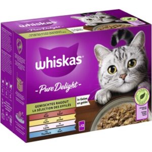 Hundefutter Whiskas Pure Delight Gemischtes Ragout in Gelee Multipack 12x85g