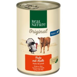 Hundefutter REAL NATURE Adult Pute mit Kalb 6×400 g