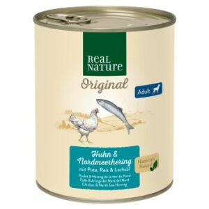 Hundefutter REAL NATURE Adult Huhn & Nordmeerhering 12×800 g