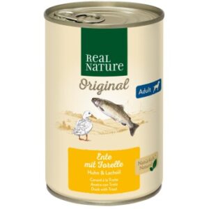 Hundefutter REAL NATURE Adult Ente mit Forelle 12×400 g