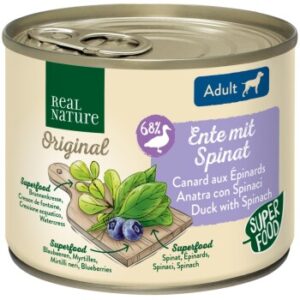 Hundefutter REAL NATURE Superfood Adult Ente mit Spinat 12×200 g