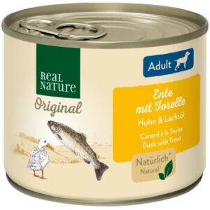 Hundefutter REAL NATURE Adult Ente mit Forelle 12×200 g