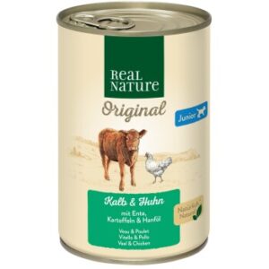 Hundefutter REAL NATURE Junior Kalb & Huhn 12×400 g