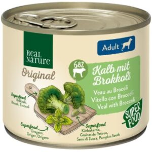 Hundefutter REAL NATURE Superfood Adult Kalb mit Brokkoli 12×200 g