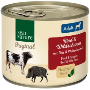 Hundefutter REAL NATURE Adult Rind & Wildschwein 12×200 g