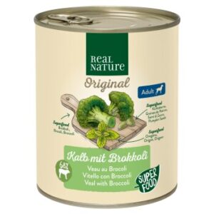 Hundefutter REAL NATURE Superfood Adult Kalb mit Brokkoli 12×800 g